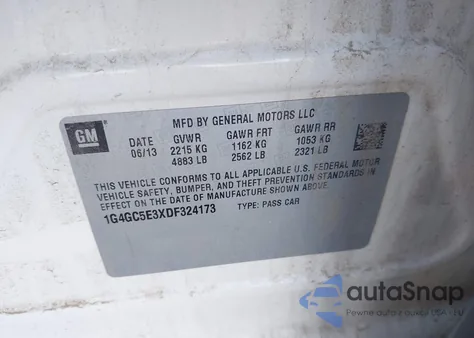 2013 Buick Lacrosse Leather Group z USA, uszkodzony, nr VIN 1G4GC5E3XDF324173